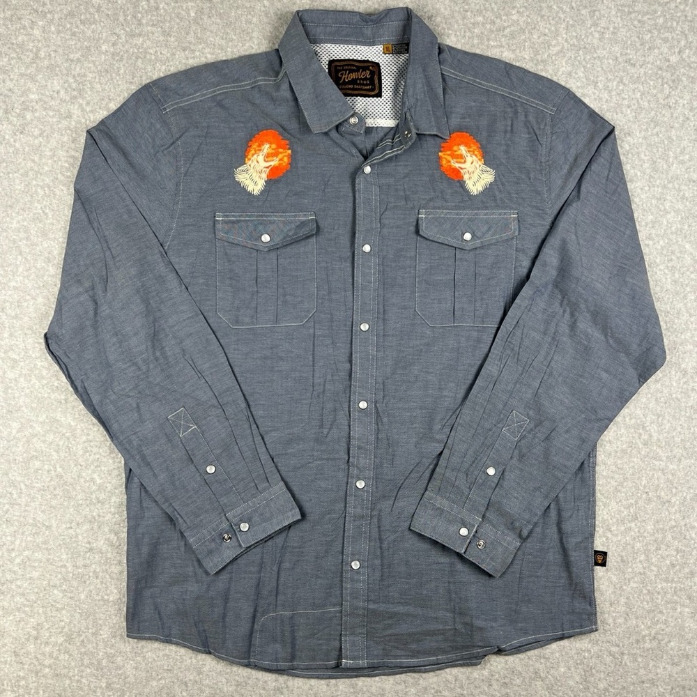 Howler Brothers Gray Button Down Shirt with Orange Embroidery
